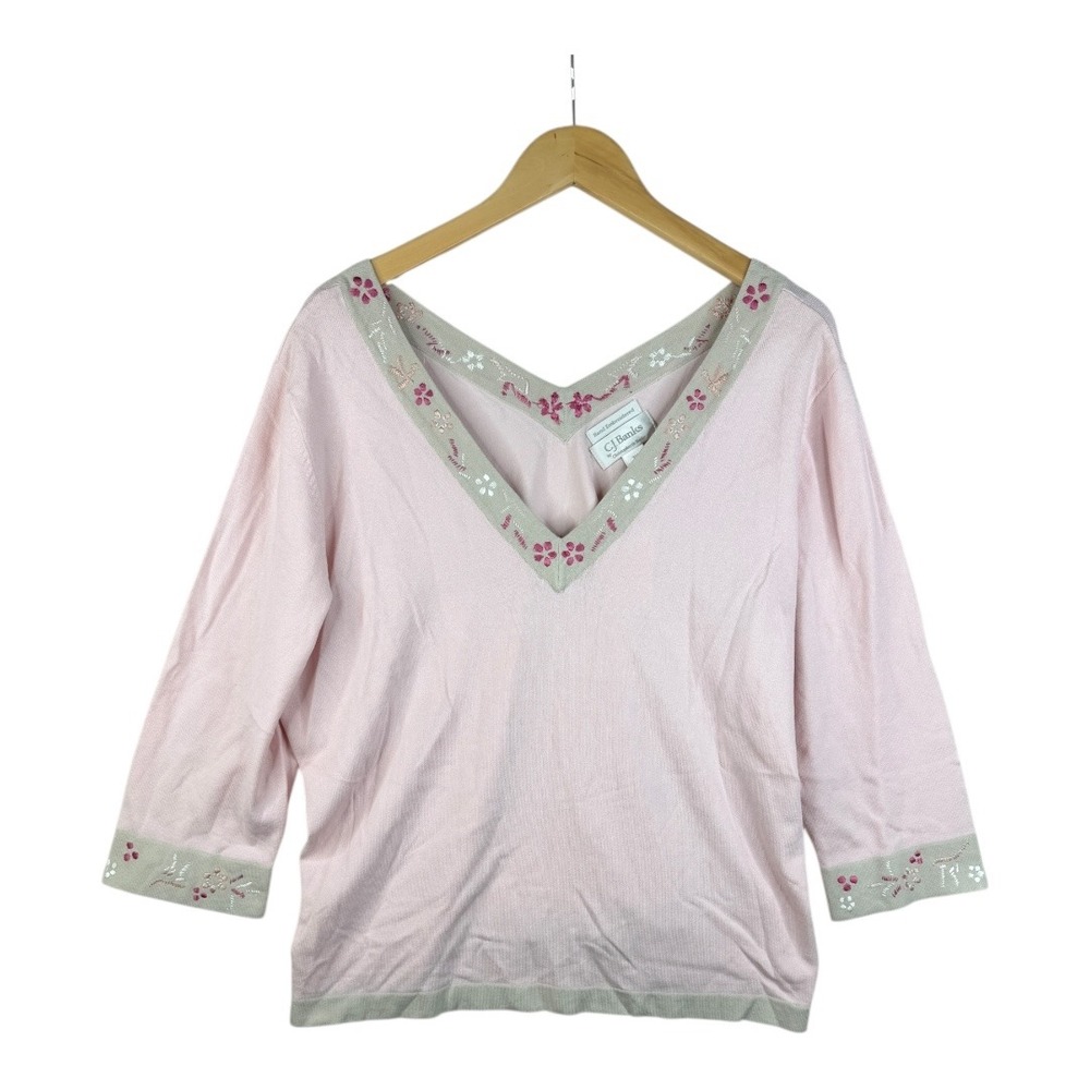 New CJ Banks Hand Embroidered‎ V-neck Sweater size 2X Pink